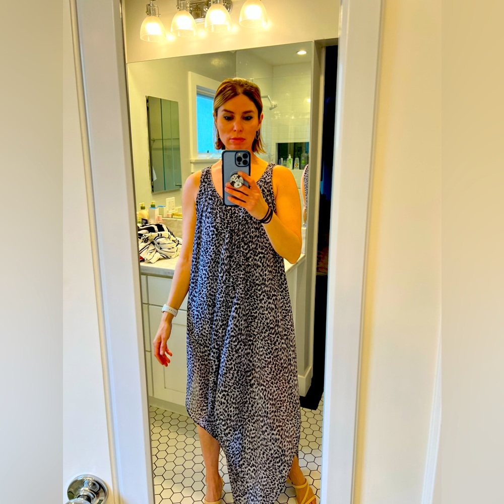 MMK cheetah print high low sleeveless dress, silk chiffon with cami inside